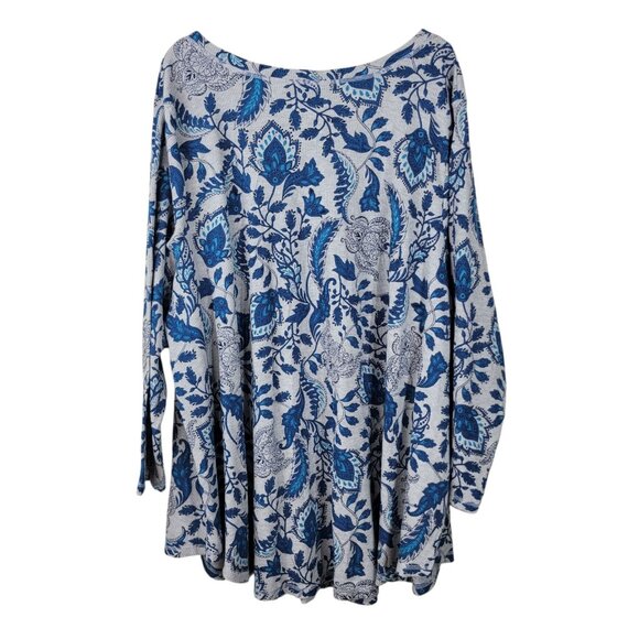 Roamans Waffle Knit Top Plus 4X Shirt Pullover layering casual Grey Blue Paisley - Picture 5 of 7